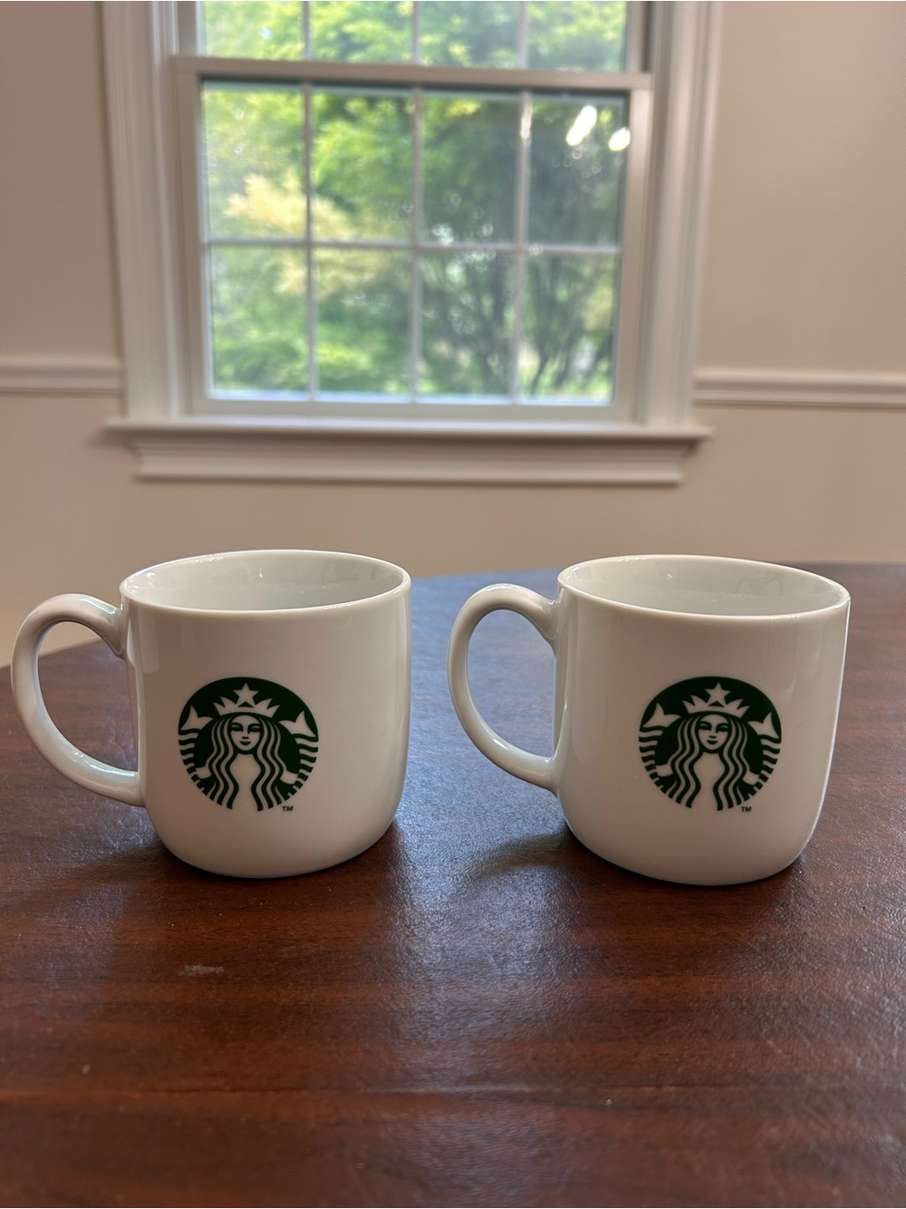 Starbucks White Mugs with Green Siren Logo - Pair